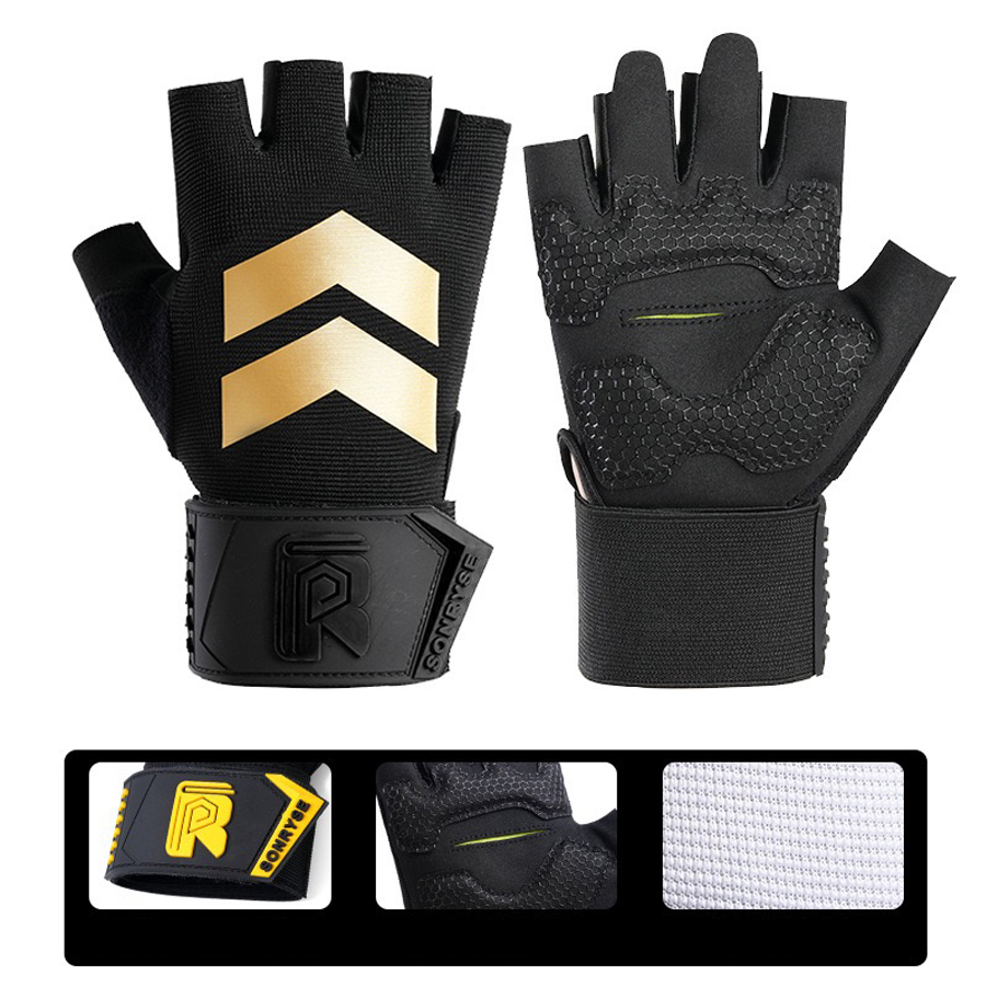 Weightlifting Gloves - Halbfinger-Fitnesshandschuhe mit integriertem Handgelenkschutz für Männer